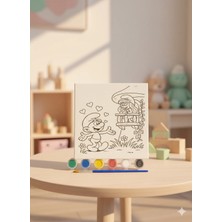 Glowria Çocuklar Için Eğitici Tuval Boyama Seti –  1 Adet Tuval, 1 Adet Fırça ve 6 Renk Akrilik Boya – 15X15 cm