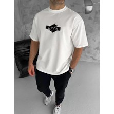 Modi Green Unisex Günlük Stil Beyaz Duble Kol Modern Tasarım Tişört