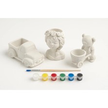 Wesank 3’lü Boyanabilir Alç? Obje Seti – Kamyon, K?z Saks?, Ay?c?k + 6’l? Akrilik Boya & F?rça Hediye”