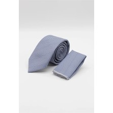 İmza Mavi-Gri Desenli 7 Cm Kravat 1090260117