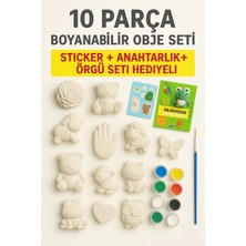 Wesank 10 Parça Boyanabilir Alçı Obje Seti – Sticker + Anahtarlık + Örgü Seti Hediyeli