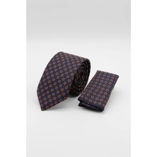 İmza Lacivert - Turuncu Desenli 7 cm Kravat 1090260121