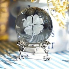 PremiumPort Şeffaf Kristal Cam Küre ve Yonca Çiçeği Temalı Dekoratif Set