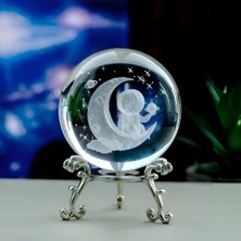 PremiumPort Kristal Cam Küre, Metal Ayaklı, Dekoratif, Kar Küresi, Standlı, Astronot, Hilal