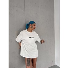 Modi Green Baskı Detaylı Unisex Günlük Stil Beyaz Soft Touch Oversize Tişört