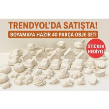 Wesank 40 Parça Eğitici Hobi ve Sanat Etkinlikleri için Boyanabilir Alçı Obje Seti Renkli