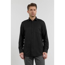 İmza Siyah Sert Yaka Uzun Kol Cepli Comfort Fit Pamuklu Gömlek 1004255285