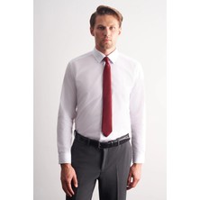 İmza Beyaz Uzun Kol Sert Yaka Düz Pamuklu Slim Fit Gömlek 1004260057