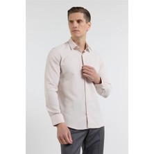 İmza Koyu Bej Sert Yaka Uzun Kol Cepsiz Slim Fit Pamuklu Gömlek 1004255284