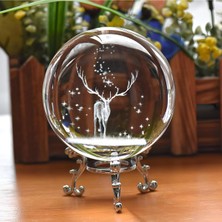 PremiumPort Şeffaf Kristal Cam Küre, Metal Ayaklı, Dekoratif ve Şık Top Geyiği Tasarımı
