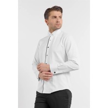 İmza Beyaz Uzun Kol Ata Yaka Düz Pamuklu Slim Fit Gömlek 1004260215