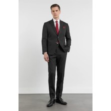 İmza Siyah Kılıç Yaka Kendinden Desenli 6 Drop Slim Fit Esnek Takım Elbise 1001260160