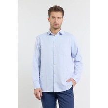 İmza Lacivert Kendinden Desenli Sert Yaka Uzun Kol Cepli Comfort Fit Pamuklu Gömlek 1004255219