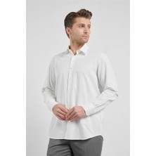 İmza Krem Sert Yaka Uzun Kol Cepsiz Comfort Fit Pamuklu Gömlek 1004255914