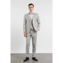 İmza Gri Kılıç Yaka Çift Yırtmaç Esnek 6 Drop Slim Fit Damatlık Takım Elbise 1001250205