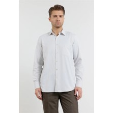 İmza Koyu Bej Kendinden Desenli Sert Yaka Uzun Kol Cepli Comfort Fit Pamuklu Gömlek 1004255269