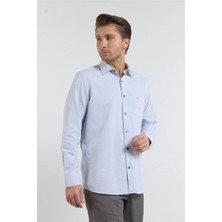 İmza Gri Kendinden Desenli Sert Yaka Uzun Kol Cepli Comfort Fit Pamuklu Gömlek 1004255269