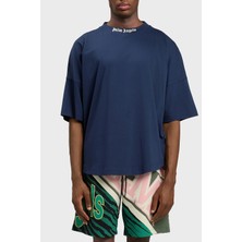 Palm Angels % 100 Pamuk Oversize Fit Logo Baskılı Bisiklet Yaka T Shirt Erkek T Shirt PMAA10BS26JER001