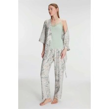 Brand Anıl 11223 Kadın Sabahlık Atlet ve Pantolon Takım Pamuklu Pijama Set