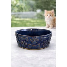 Bev Kitchen Porselen Kedi Köpek Mama ve Su Kabı Mavi (14CM&5.5 Cm)