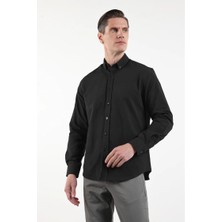 İmza Siyah Oxford Düğmeli Yaka Uzun Kol Cepsiz Slim Fit Pamuklu  Gömlek 1004260182