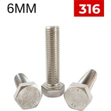 Marinox M6 Paslanmaz Civata Altıköşe Başlı (DIN933) A4 Aısı 316 Kalite - (20'li Set)