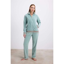 Brand Anıl Kadın Kadife Dokulu Uzun Kollu Sweatshirt ve Pantolon Takımı (11588)