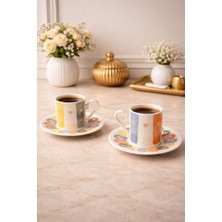 Yzhome 2 Kişilik Porselen Soft Renkli Kahve Fincan Takımı Seti 90ML