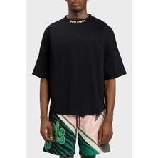 Palm Angels % 100 Pamuk Oversize Fit Logo Baskılı Bisiklet Yaka T Shirt Erkek T Shirt PMAA10BS26JER001