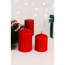 Mumy Design 2li Set Dekoratif Çizgili Silindir Kokulu Mum Soya Wax Vegan Mum - Boy 9-12 cm Çap 7 cm