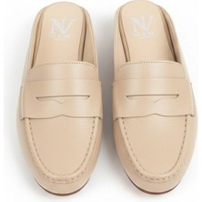 Ne&Ve Shoes Deri Kadın Yuvarlak Burun Sabo Terlik