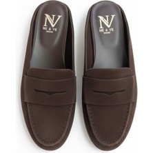 Ne&Ve Shoes Kahve Süet Kadın Yuvarlak Burun Sabo Terlik