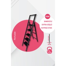 Portalife Tutma Kollu 5 Basamaklı Çelik Takviyeli Alüminyum Şık Merdiven – Kalın Profil