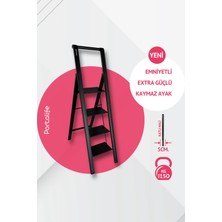 Portalife Tutma Kollu 4 Basamaklı Çelik Takviyeli Alüminyum Şık Merdiven – Geniş Basamaklı – Kalın Profil