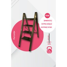 Portalife Katlanır 4 Basamaklı Çelik Takviyeli Alüminyum Ev Tipi Şık Merdiven - Kalın Profil - Bronz