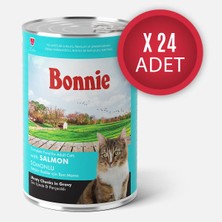 Bonnie Somonlu Sos İçinde Et Parçacıklı Kedi Konservesi 400g x 24 Adet