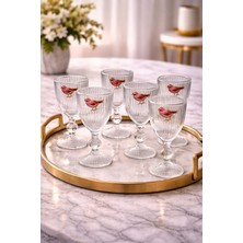 Yzhome 6 Lı Kristal Cam Kahve Yanı Su Bardağı Pembe Kuş Lovely Birds Bardak 75ML