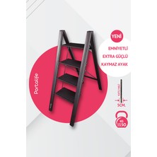 Portalife 4 Basamaklı Katlanır Çelik Destekli Alüminyum Ev Tipi Şık Merdiven - Kalın Profil