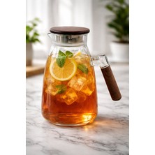 Yzhome 1800ML Ahşap Akasya Kulplu Cam Sürahi Vakum Kapaklı Karaf