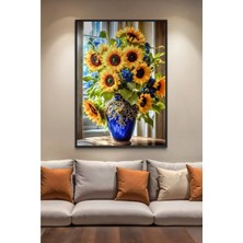 Artan Gallery Italyan Kadife Ayçiçeği Çiçekli Duvar Tablosu | Yağlı Boya Görünümlü | Beyaz Çerçeveli