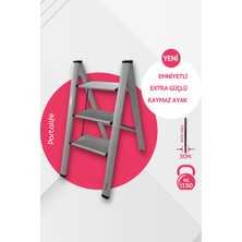 Portalife 3 Basamak Şık Çelik Takviyeli Alüminyum Merdiven- Kalın Profil - Gümüş