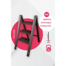 Portalife 3 Basamak Şık Çelik Takviyeli Alüminyum Ev Tipi Merdiven - Anrasit - Kalın Profil