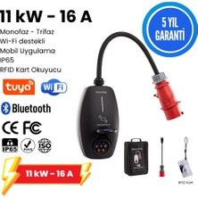 EVwallbox 11KW V3 Türkçe Mobil Uygulama 5 Yıl Garanti Taşınabilir Elektrikli Araç Şarj Cihazı (Taşıma Çantası ve 220V Dönüştürücü Priz Hediye)
