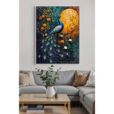 Artan Gallery Italyan Kadife Tavus Kuşu Sanat Tablosu Yağlı Boya Görünümlü Ahşap Çerçeveli Lüks Duvar Dekoru