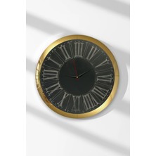 Zevahir Mobilya Dekorasyon Gold Çerçeveli Vintage Siyah Eskitme Yuvarlak Mdf Duvar Saati