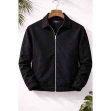 Mero Life Erkek Basic Old Money Fermuarlı Oversize Mevsimlik Polo Yaka Gabardin Kumaş Ceket