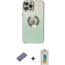 İlk El Grup Ieg™ iPhone 12 Pro Max Kılıf Kutup Yansıma Özel Seri - Siyah Polymer Nano Ekran Koruyucu + Gold Metal Kamera Lens Koruma Cam