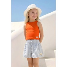 Queen Kids  Kız Çocuk Gipe Detaylı  Şort Etek Mavi