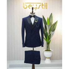 Beystil Sivri Yaka Lacivert Damatlık & Smokin Kruvaze Takım - Slim Fit
