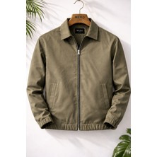 Mero Life Erkek Basic Old Money Fermuarlı Oversize Mevsimlik Polo Yaka Gabardin Kumaş Ceket